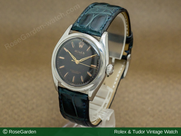 ロレックス /ROLEX セミバブルバック Ref.6084 自動巻き ブラックミラー ダイヤル リーフハンド ヴィンテージ メンズモデル image