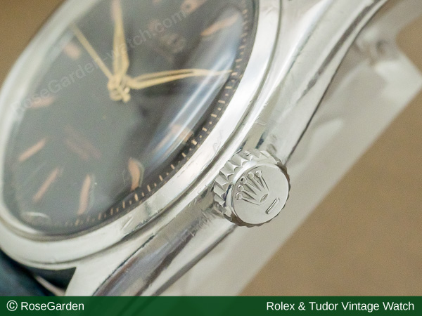 ロレックス /ROLEX セミバブルバック Ref.6084 自動巻き ブラックミラー ダイヤル リーフハンド ヴィンテージ メンズモデル image