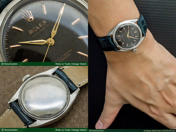 ロレックス /ROLEX セミバブルバック Ref.6084 自動巻き ブラックミラー ダイヤル リーフハンド ヴィンテージ メンズモデル image