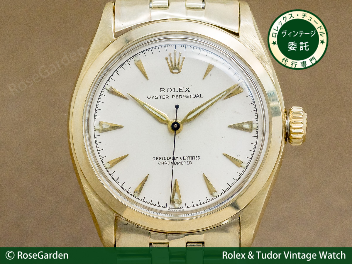 ロレックス ROLEX セミバブルバック Ref.6084 自動巻き 14KYG アイボリー ダイヤル リーフハンド ヴィンテージ メンズモデル 14KT USジュビリーブレス仕様