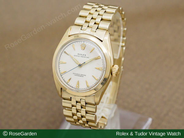 ロレックス ROLEX セミバブルバック Ref.6084 自動巻き 14KYG アイボリー ダイヤル リーフハンド ヴィンテージ メンズモデル  14KT USジュビリーブレス仕様