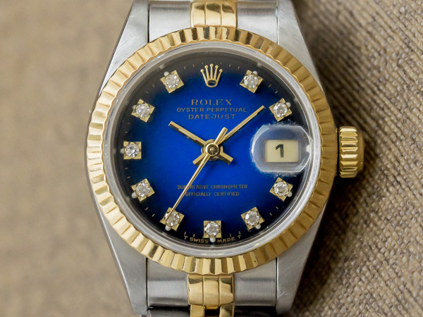 ロレックス ROLEX オイスターパーペチュアル デイトジャスト レディース Ref.69173 YG/SSコンビ ブルーダイヤル ダイヤインデックス ボックス付