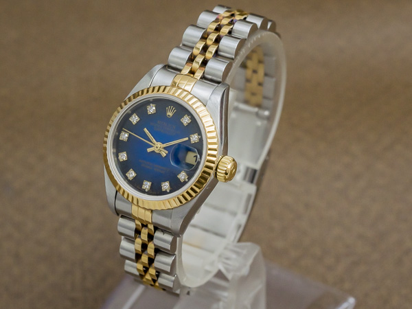 ロレックス ROLEX オイスターパーペチュアル デイトジャスト レディース Ref.69173 YG/SSコンビ ブルーダイヤル ダイヤインデックス  ボックス付