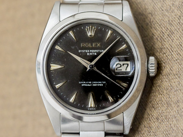 ロレックス ROLEX オイスターパーペチュアルデイト Ref.1500 ブラックミラーダイヤル クサビインデックス ロレックス 3連ハードブレス仕様 [ 代行おまかせコース ]