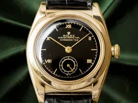 ロレックス バブルバック Ref.3130 14KYG 重量45g ブラックダイヤル 社外アリゲーターベルト GF尾錠 付き ROLEX Bubble-Back [ 代行おまかせコース ]